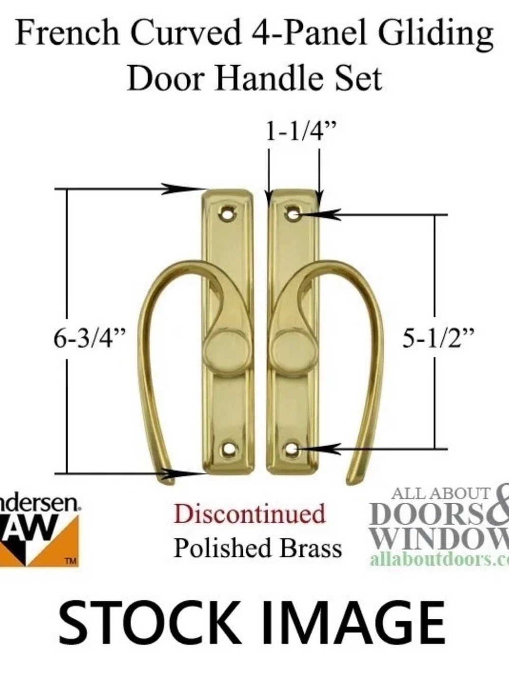 Andersen Polished Bright Brass French Curve Patio Door Handles (2) & Latch Lever